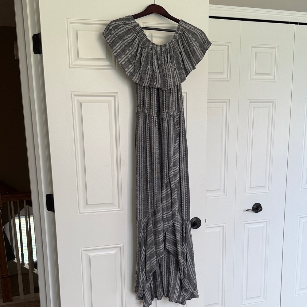 Elan Gray Printed Off-Shoulder Ruffle Maxi Dress